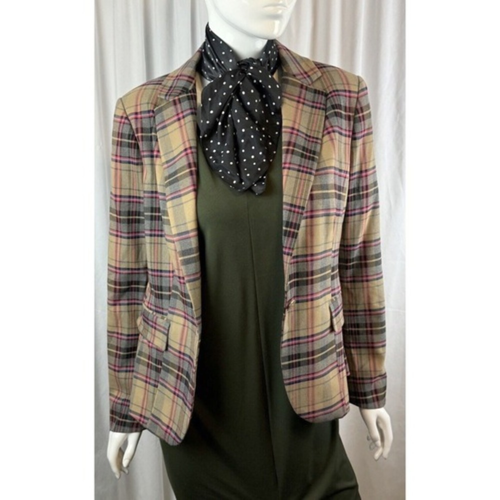 7th Ave Design Studio‎ New York & Co Plaid Blazer Pink Tan Grey 10 Preppy 65-16 - Picture 10 of 14